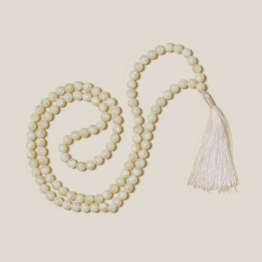 Ambarya Natural Mother of Pearl Mala Bead Necklace