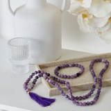 Ambarya Natural Lepidolite Mala Bead Necklace and Bracelet Set