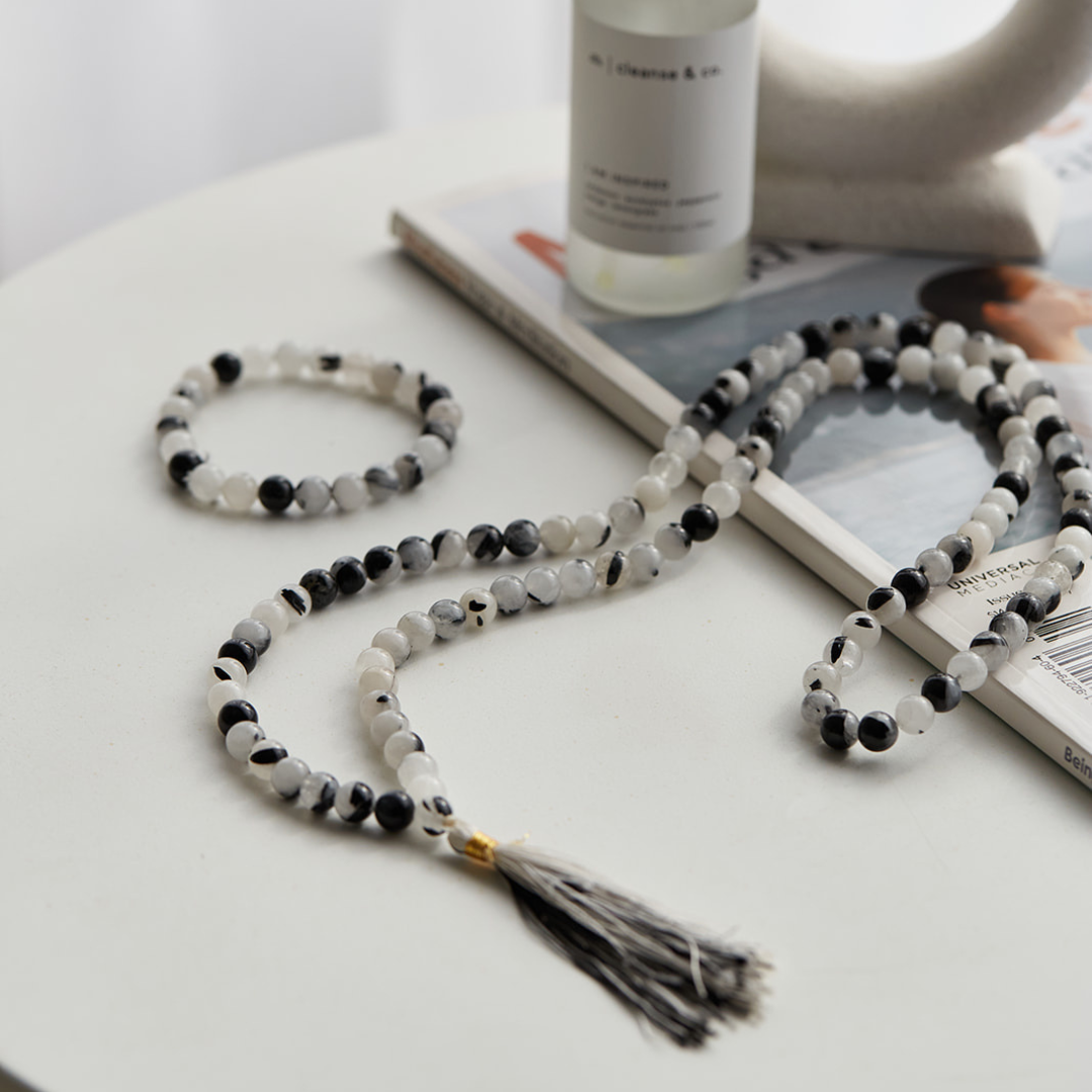 Ambarya Natural Mala Bead Bracelet and Necklace Set