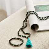 Ambarya Natural African Turquoise Mala Bead Bracelet and Necklace Set