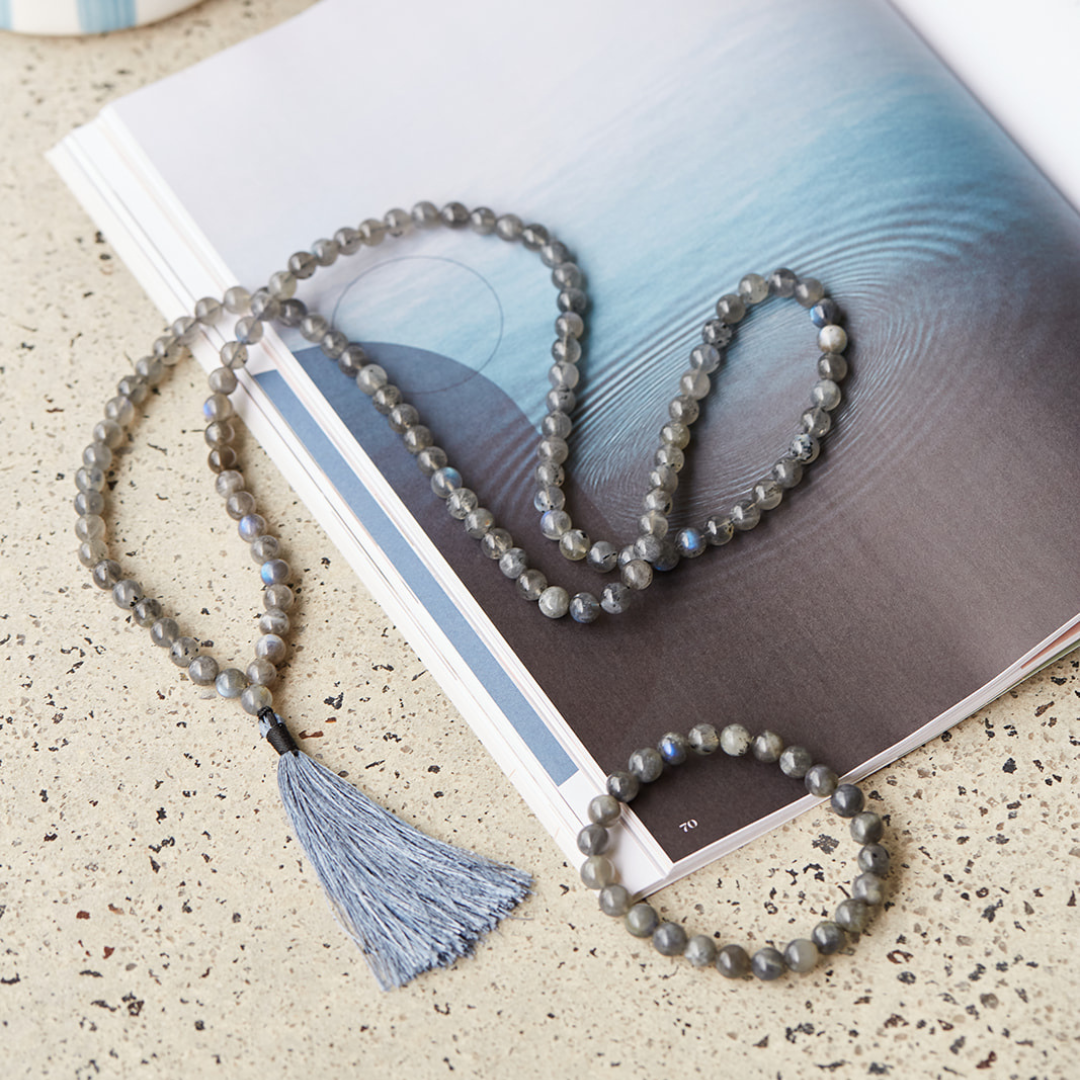 Ambarya Natural Laboradorite Mala Bead Bracelet and Necklace