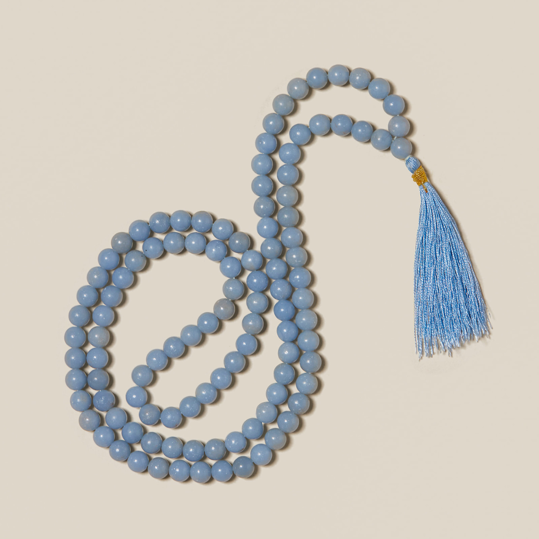 Ambarya Natural Angelite Mala Bead Necklace