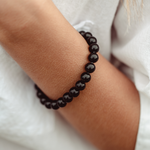 close up of  Black Tourmaline Mala Bead bracelet