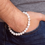 Man wearing Ambarya New Beginnings - Moonstone Mala Bead Bracelet