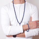 Man wearing Ambarya Wisdom - Lapis Lazuli Mala Bead Necklace and Bracelet Set
