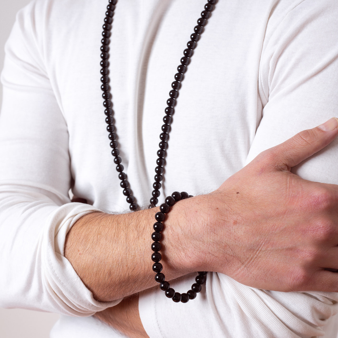 Man wearing Protection - Black Tourmaline Mala Bead Bracelet