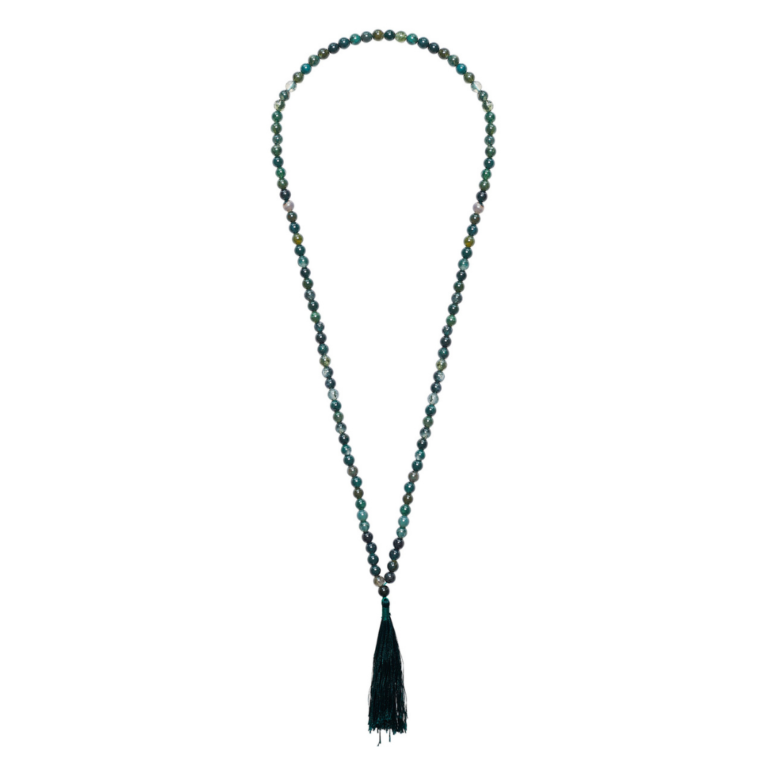 Moss Agate crystal Mala Bead necklace