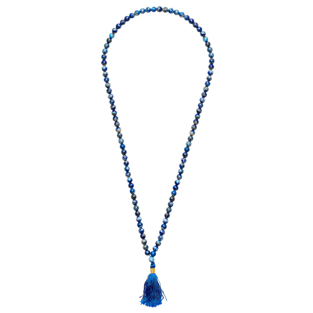 Ambarya Wisdom Lapis Lazuli Mala bead necklace on white background